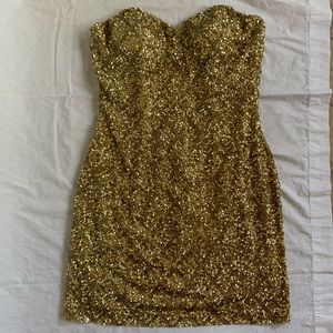 Gold Sequin Sweetheart Cocktail Dress